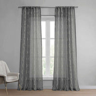 Vega Charcoal Patterned Faux Linen Sheer Curtain - HalfPriceDrapes.com