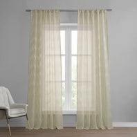 Sirius Beige Patterned Faux Linen Sheer Curtain - HalfPriceDrapes.com