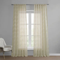Sirius Beige Patterned Faux Linen Sheer Curtain - HalfPriceDrapes.com