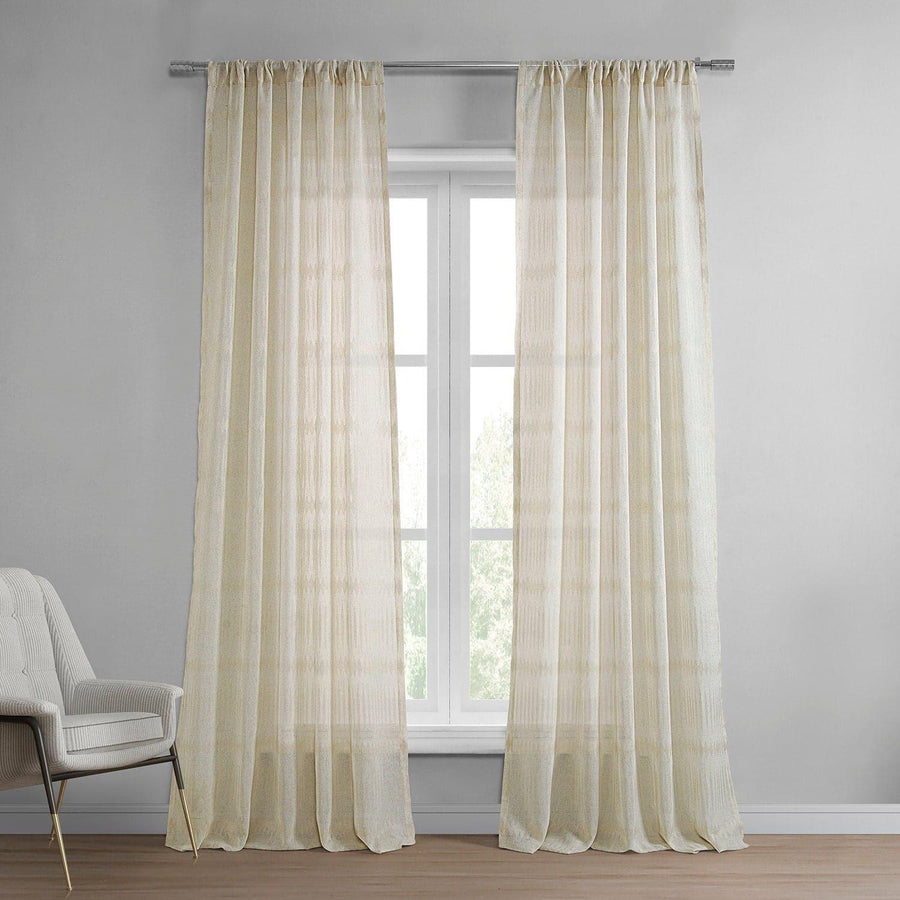 Polaris Tan Patterned Faux Linen Sheer Curtain - HalfPriceDrapes.com