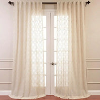 Saida Natural Geometric Embroidered Patterned Faux Linen Sheer Custom Curtain - HalfPriceDrapes.com