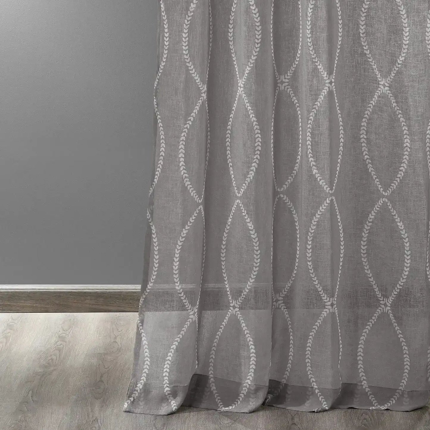 Grecian Grey Geometric Printed Sheer Custom Curtain