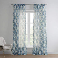 Fresco Blue Printed Sheer Curtain - HalfPriceDrapes.com