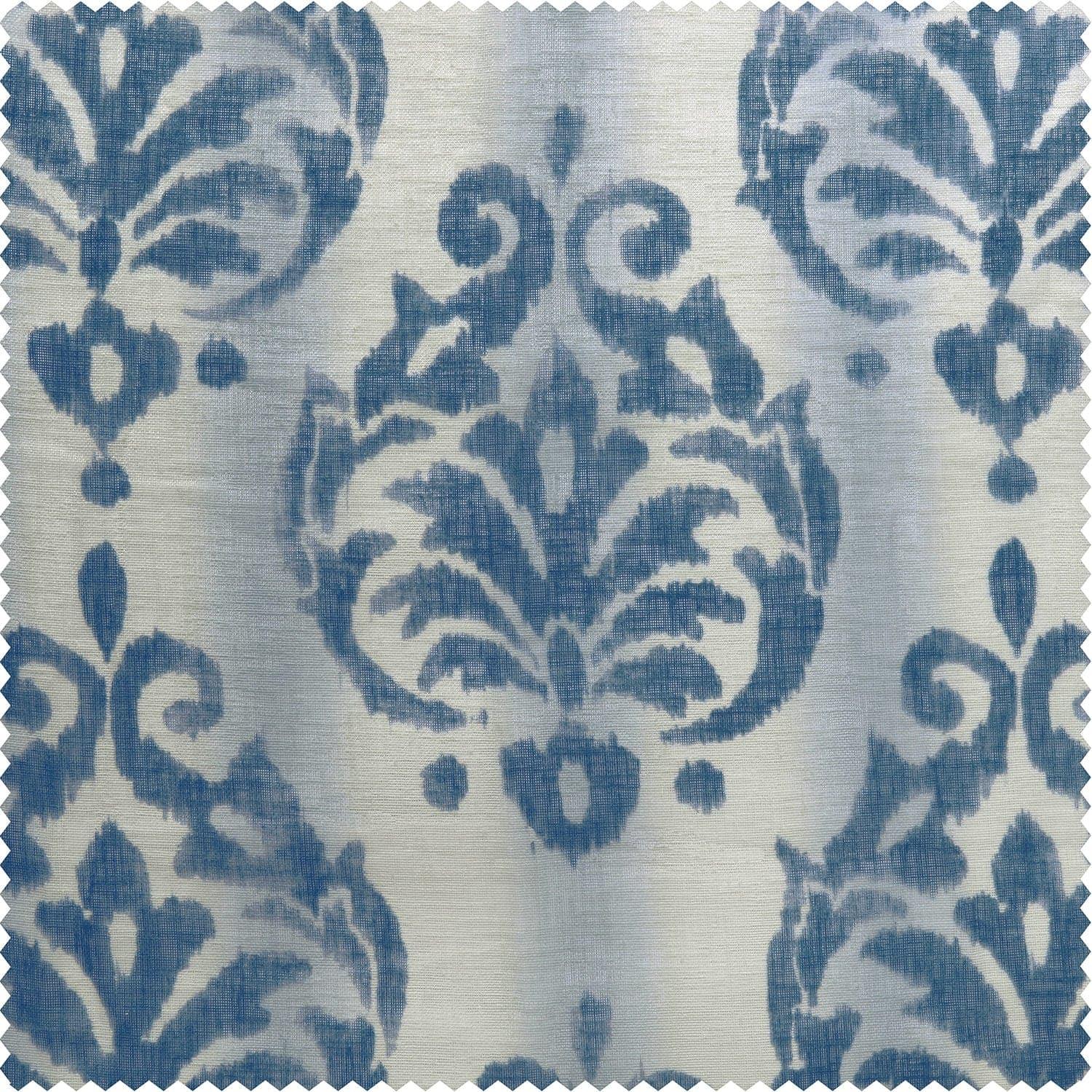 Fresco Blue Damask Printed Sheer Custom Curtain