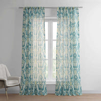 Terrace Teal Printed Sheer Curtain - HalfPriceDrapes.com