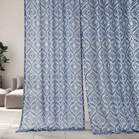 Plaza Blue Printed Sheer Custom Curtain - HalfPriceDrapes.com