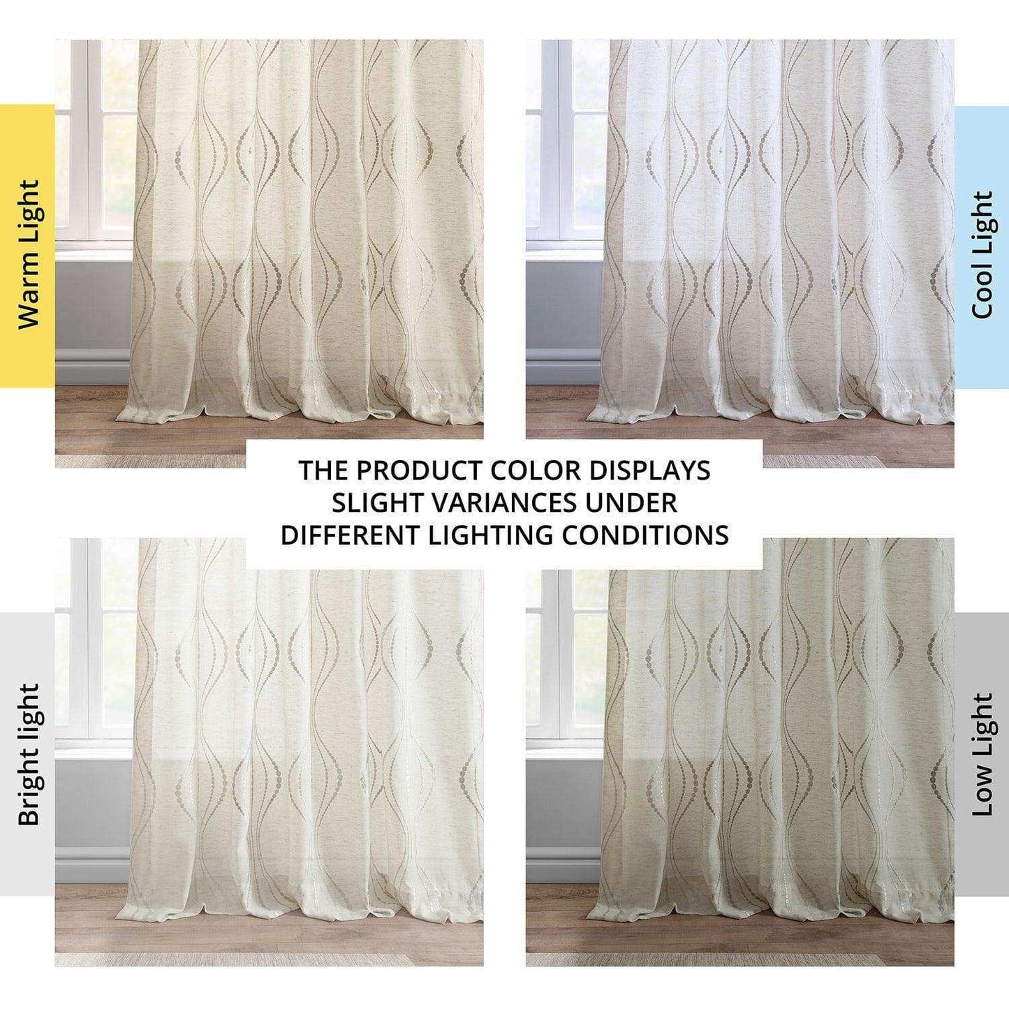 Suez Natural Embroidered Patterned Faux Linen Sheer Curtain - HalfPriceDrapes.com