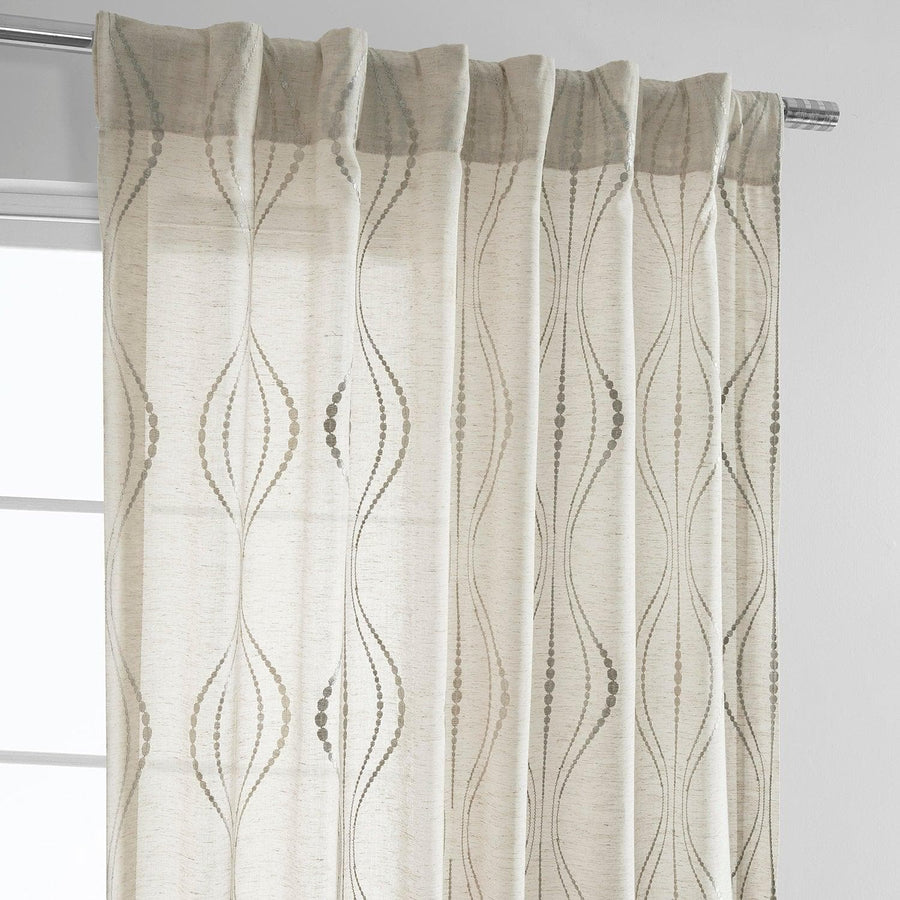 Suez Natural Embroidered Patterned Faux Linen Sheer Curtain - HalfPriceDrapes.com