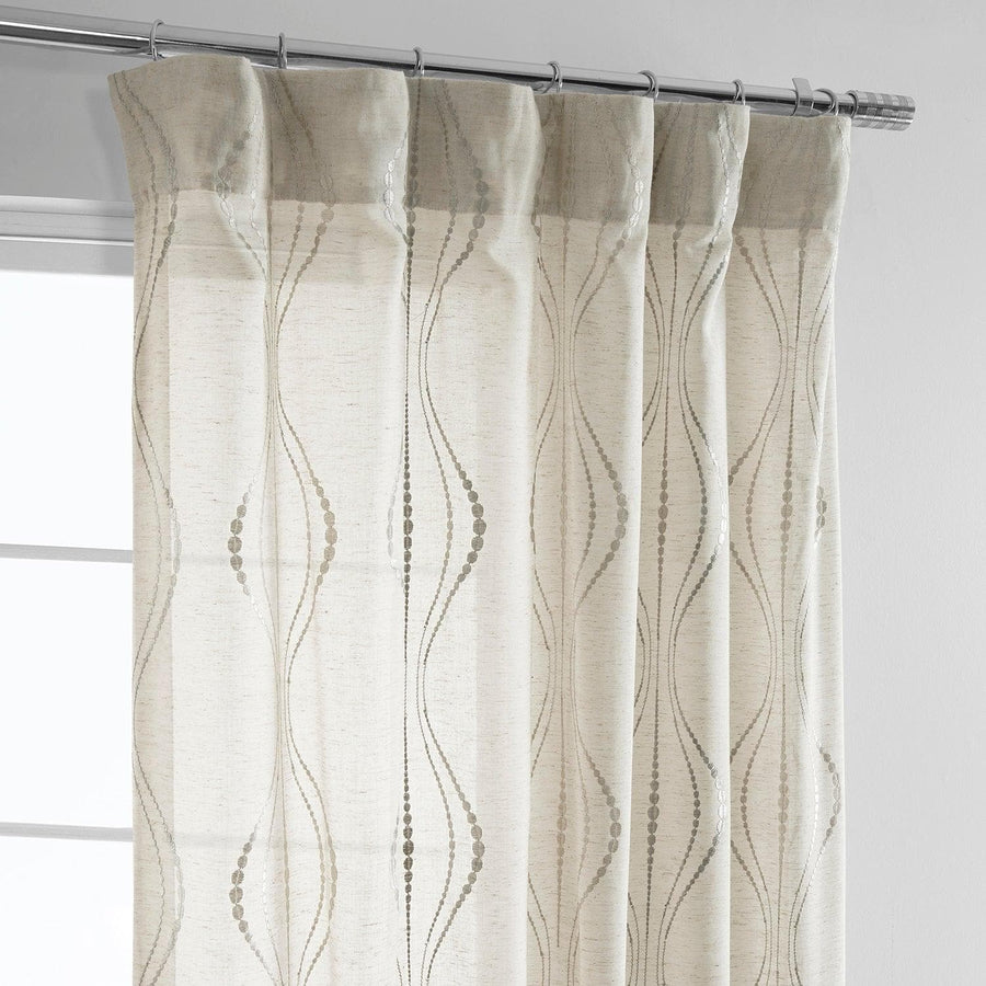 Suez Natural Embroidered Patterned Faux Linen Sheer Curtain - HalfPriceDrapes.com