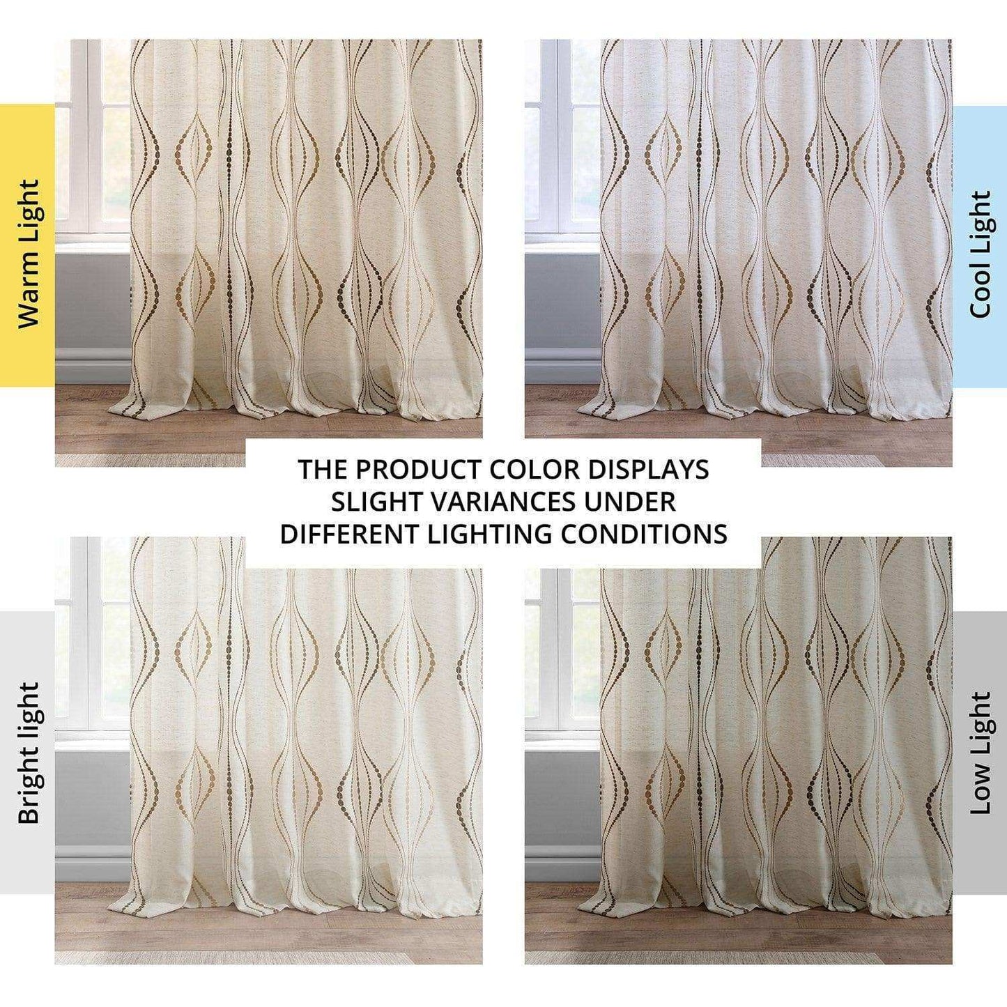 Suez Bronze Embroidered Patterned Faux Linen Sheer Curtain - HalfPriceDrapes.com