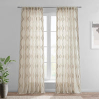 Suez Bronze Embroidered Patterned Faux Linen Sheer Curtain - HalfPriceDrapes.com