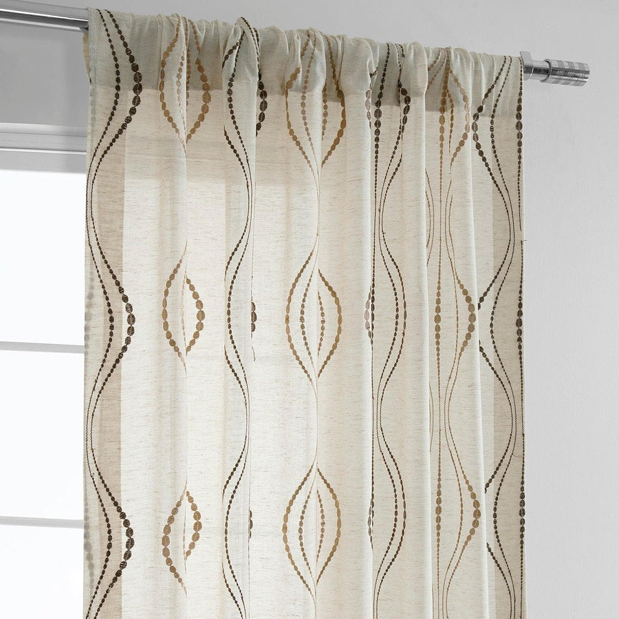 Suez Bronze Embroidered Patterned Faux Linen Sheer Curtain - HalfPriceDrapes.com
