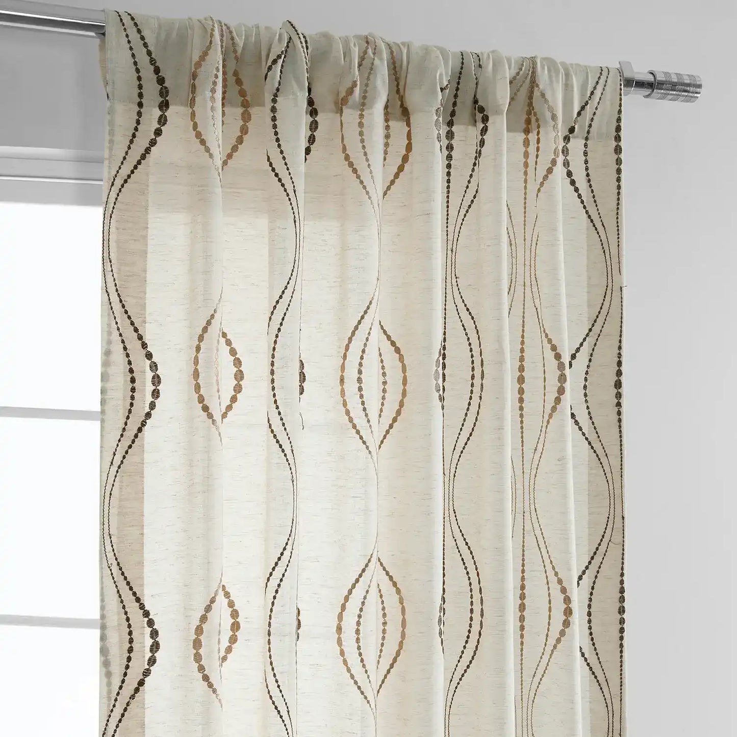 Suez Bronze Striped Patterned Faux Linen Sheer Custom Curtain