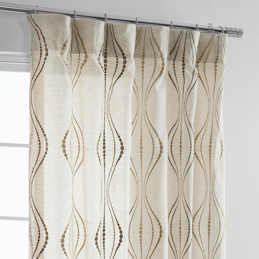 Suez Bronze Embroidered Patterned Faux Linen Sheer Curtain - HalfPriceDrapes.com