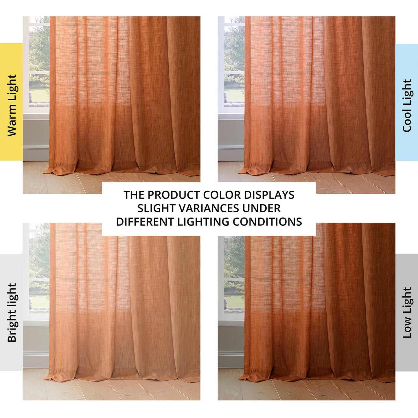 Orange Rustic Linen Weave Light Filtering Curtain Pair (2 Panels)