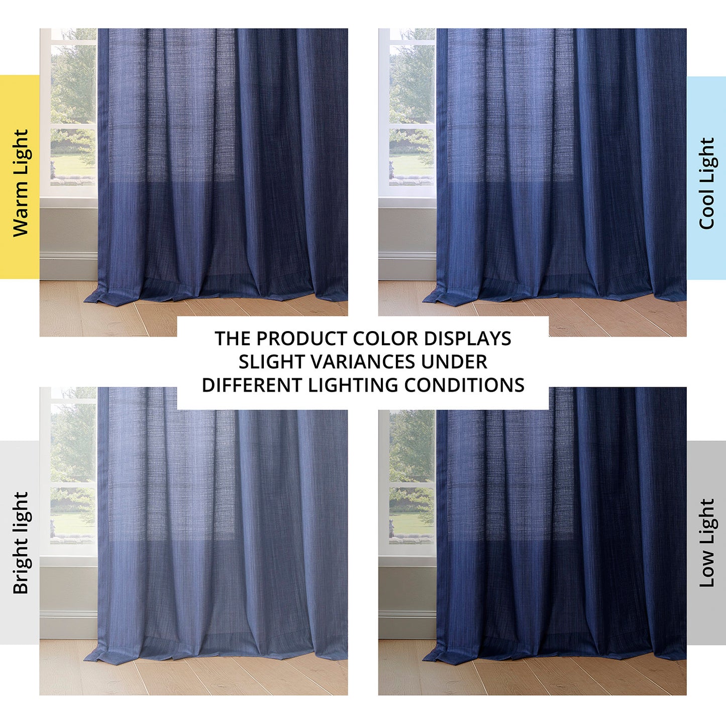 Ink Blue Rustic Linen Weave Light Filtering Curtain Pair (2 Panels)