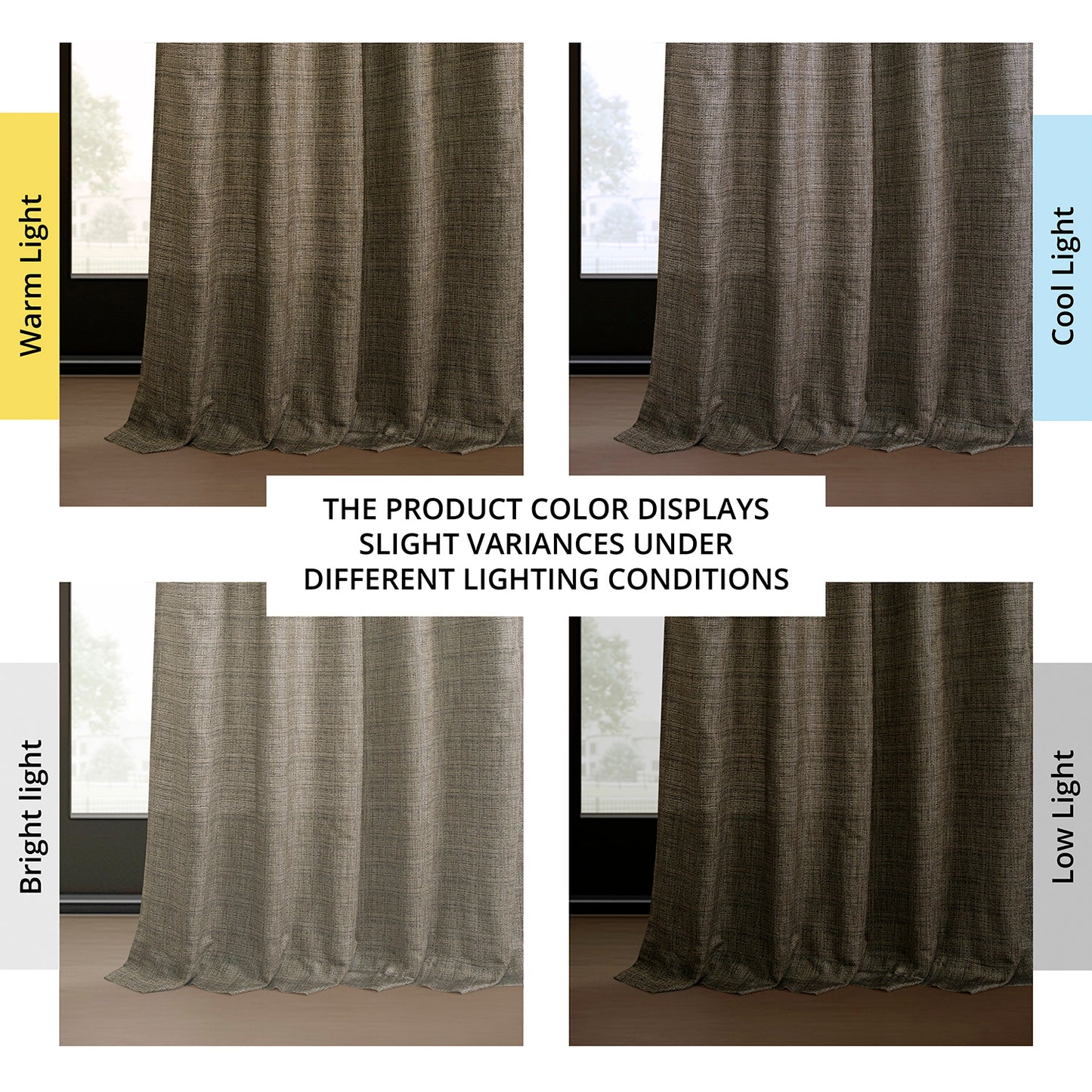Dark Grey Raw Linen Weave Light Filtering Curtain Pair (2 Panels)