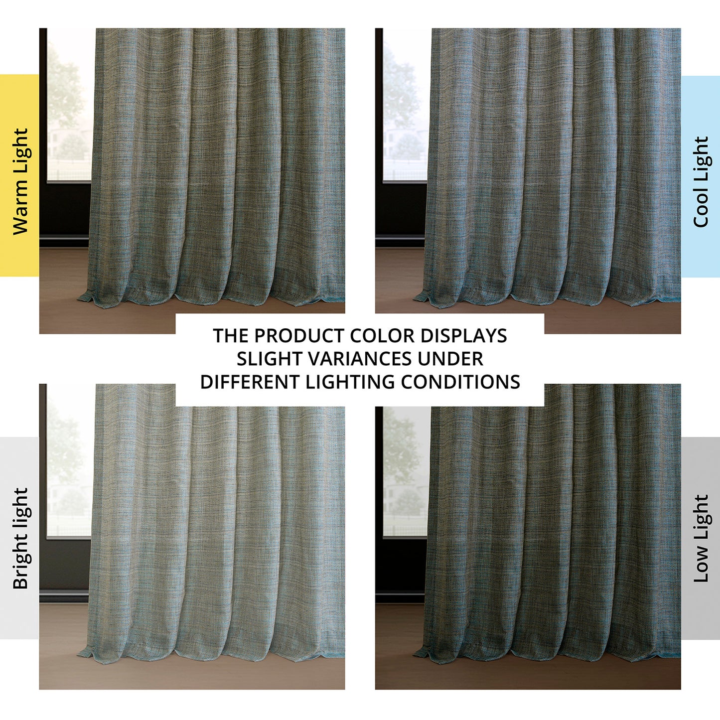 Teal Blue Raw Linen Weave Light Filtering Curtain Pair (2 Panels)