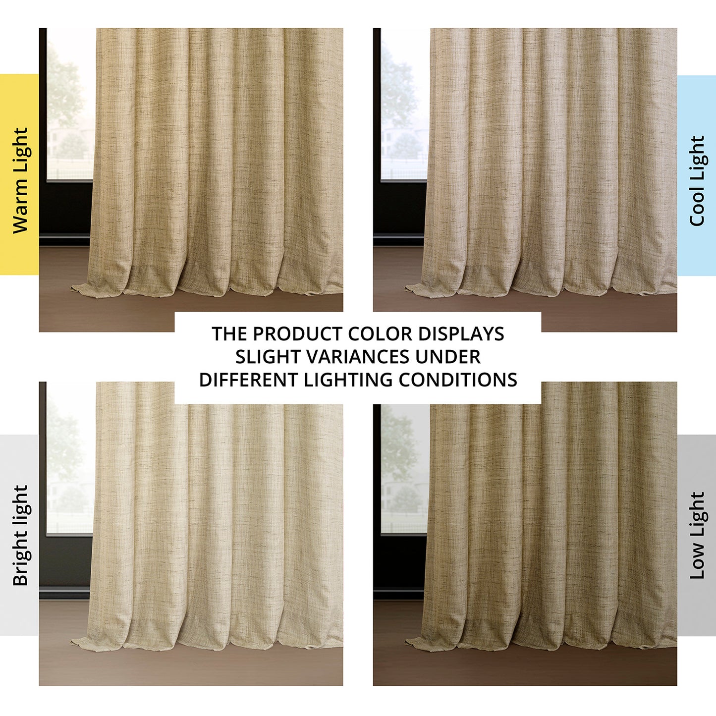 Tan Raw Linen Weave Light Filtering Curtain Pair (2 Panels)