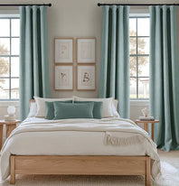 Sea Thistle Textured Faux Linen Custom Curtain