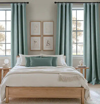 Sea Thistle Textured Faux Linen Custom Curtain