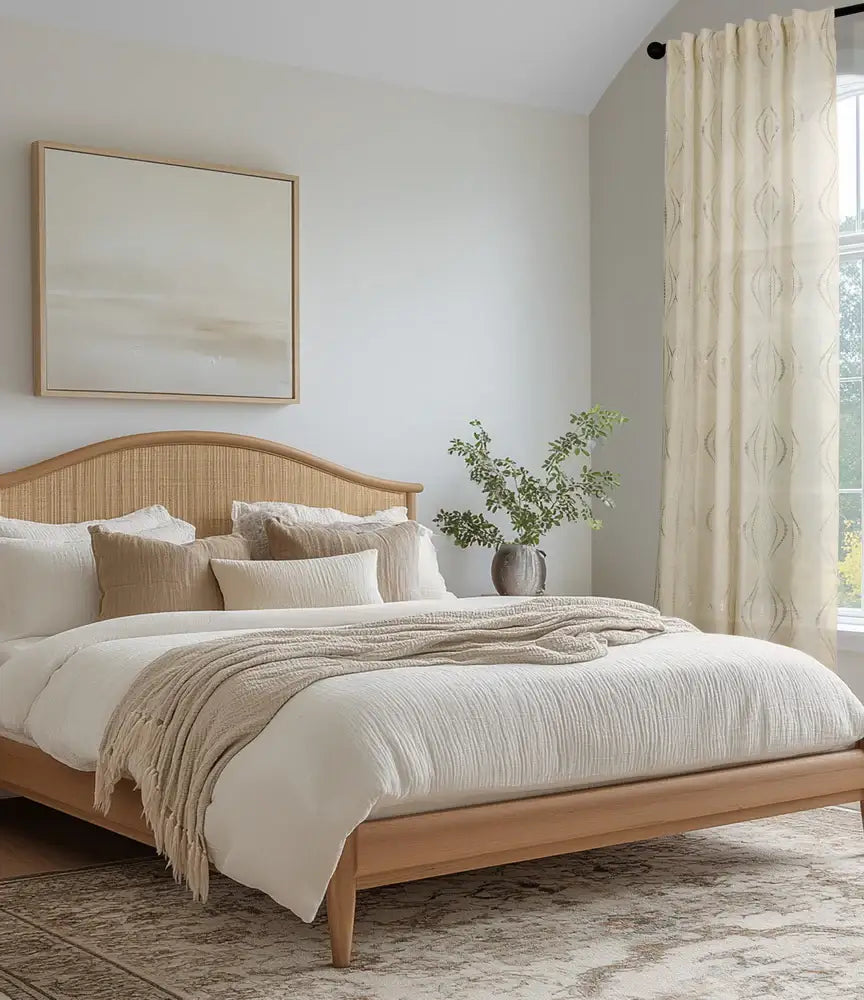 Suez Natural Striped Patterned Faux Linen Sheer Custom Curtain