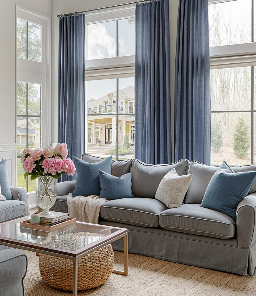 Sweden Blue Italian Faux Linen Custom Curtain