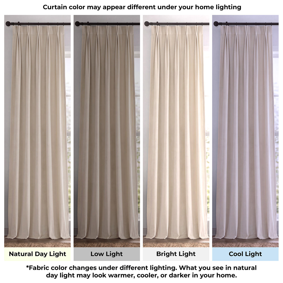 Alabaster Beige Pinch Pleat Signature Velvet Blackout Curtain