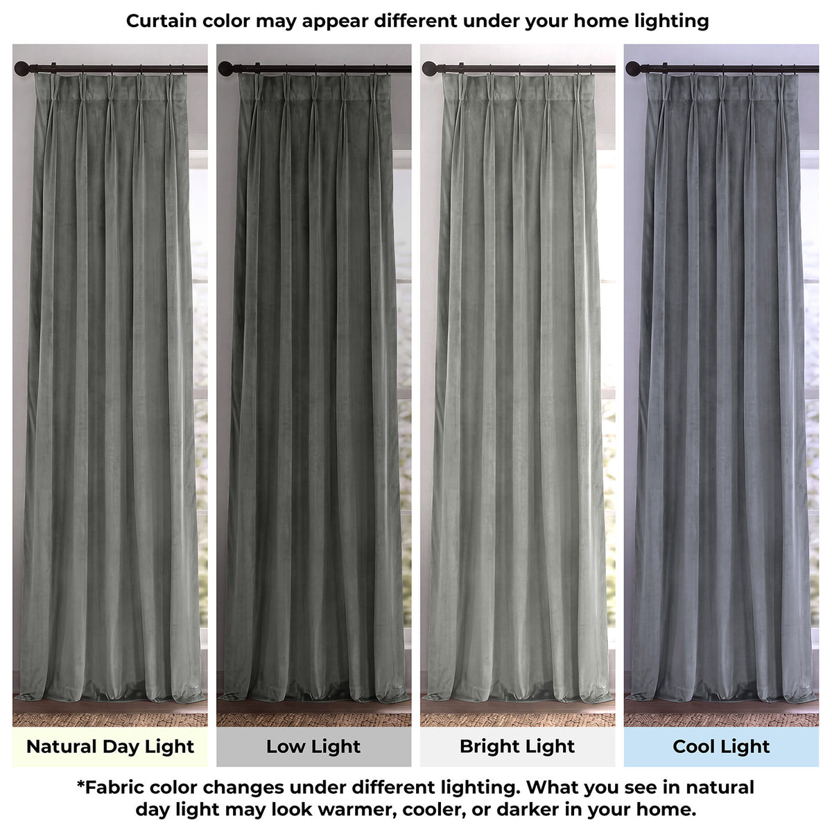 Silver Grey Pinch Pleat Signature Velvet Blackout Curtain