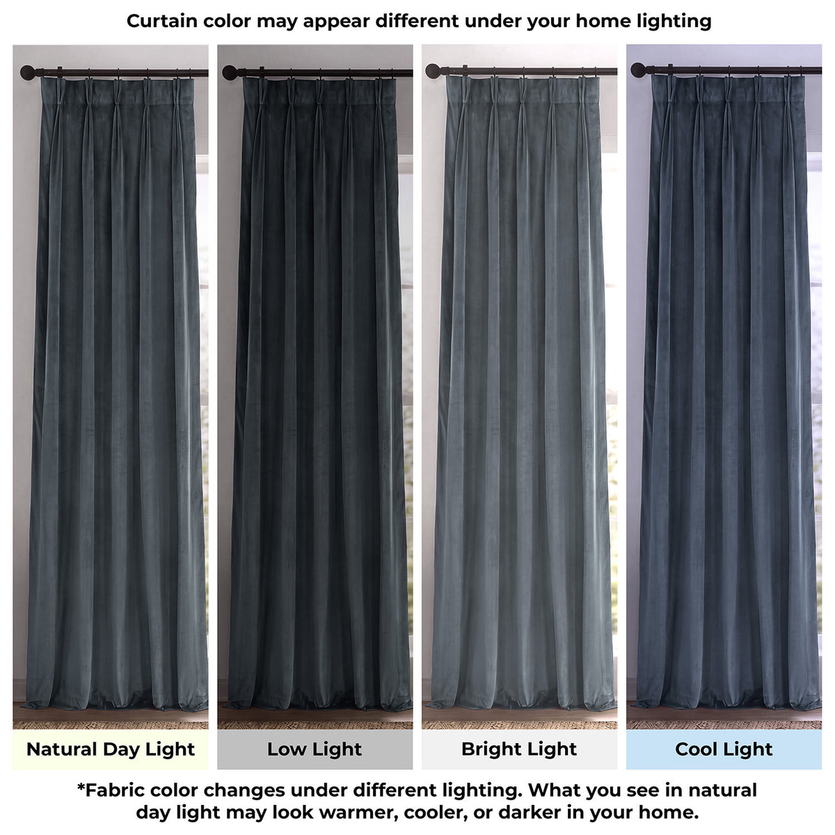 Distance Blue Grey Pinch Pleat Signature Velvet Blackout Curtain