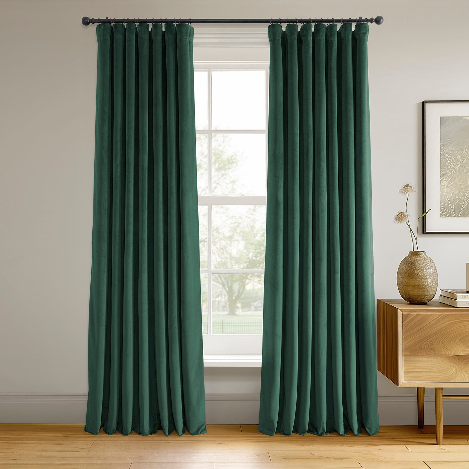Half Price Drapes Porcelain White Signature Velvet Blackout Curtain - Blackforest Green, image size:1500x1500