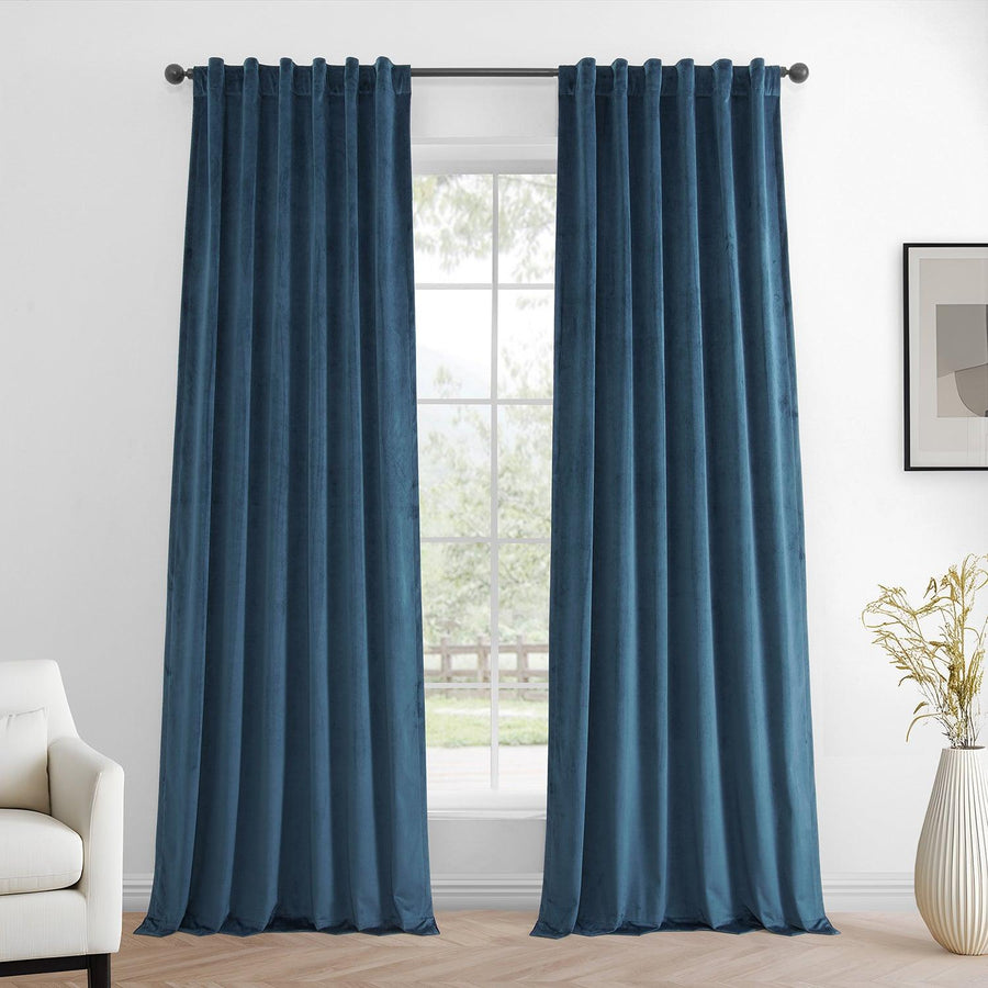 Dark Blue Simply Velvet Curtain Pair (2 Panels) - HalfPriceDrapes.com
