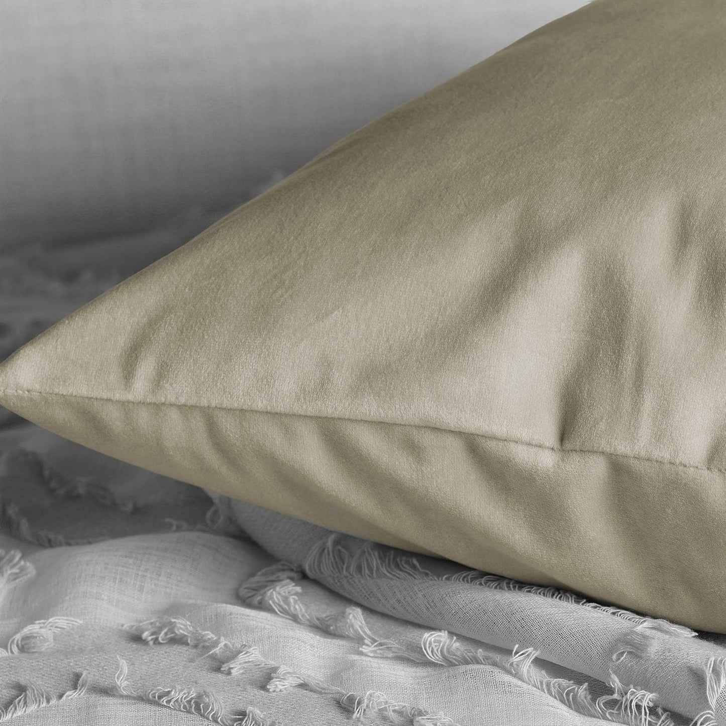 Light Beige Heritage Plush Velvet Cushion Covers - Pair - HalfPriceDrapes.com