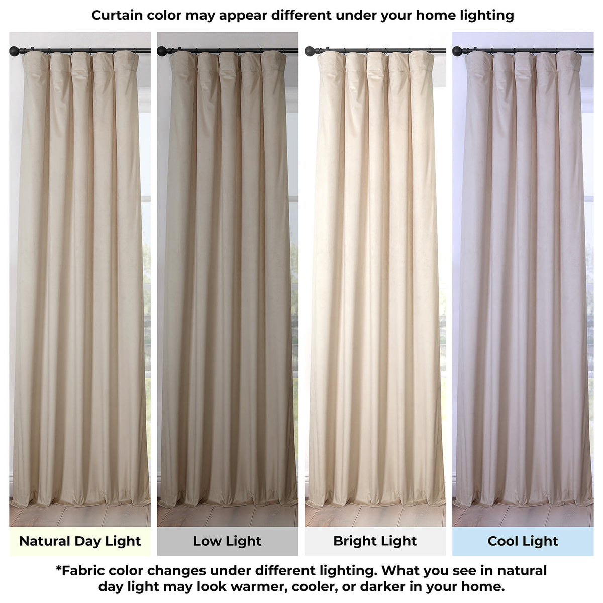 Light Beige Extra Wide Heritage Plush Velvet Room Darkening Curtain