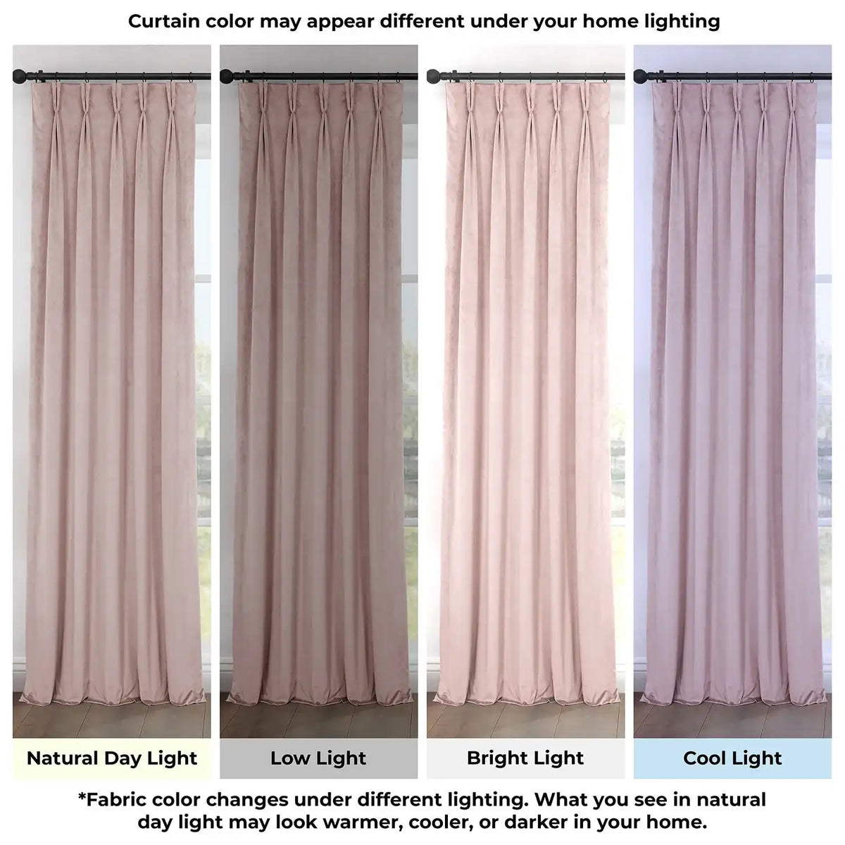 Ballet Pink Pinch Pleat Heritage Plush Velvet Room Darkening Curtain