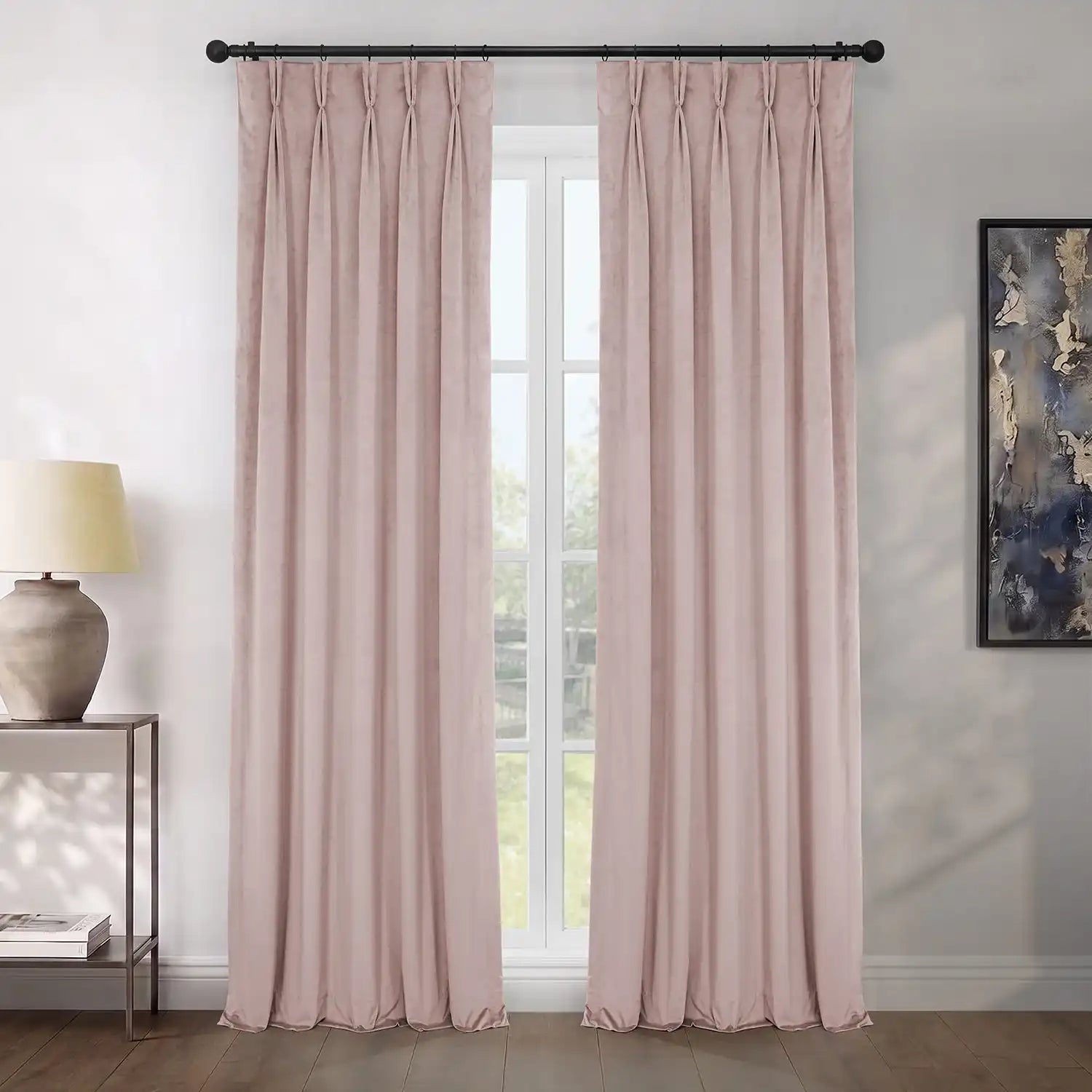 Ballet Pink Pinch Pleat Heritage Plush Velvet Room Darkening