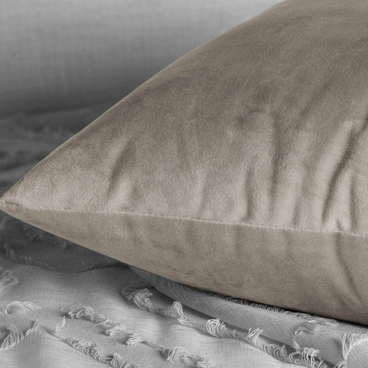 Gallery Taupe Heritage Plush Velvet Cushion Covers - Pair - HalfPriceDrapes.com
