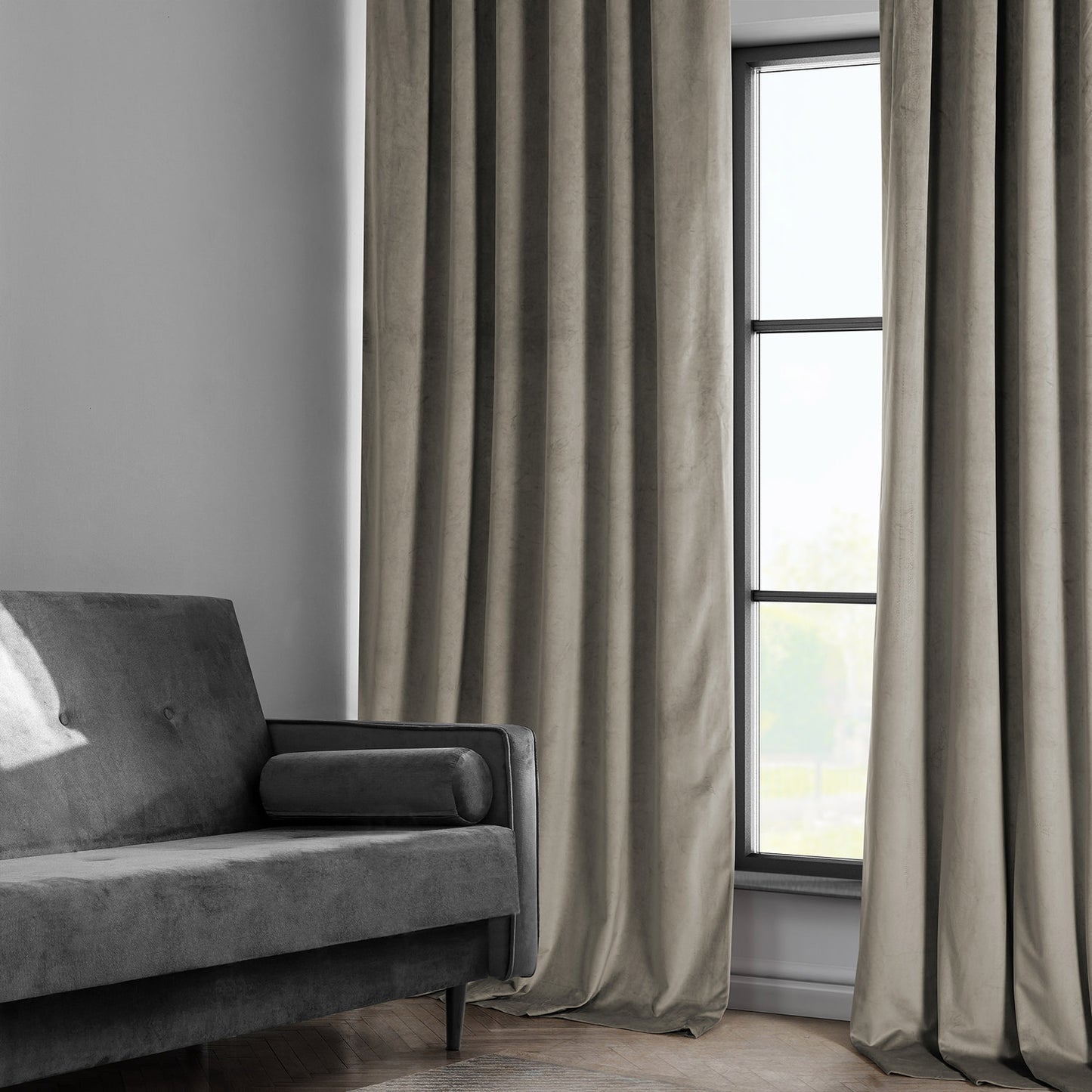 Gallery Taupe Heritage Plush Velvet Custom Curtain