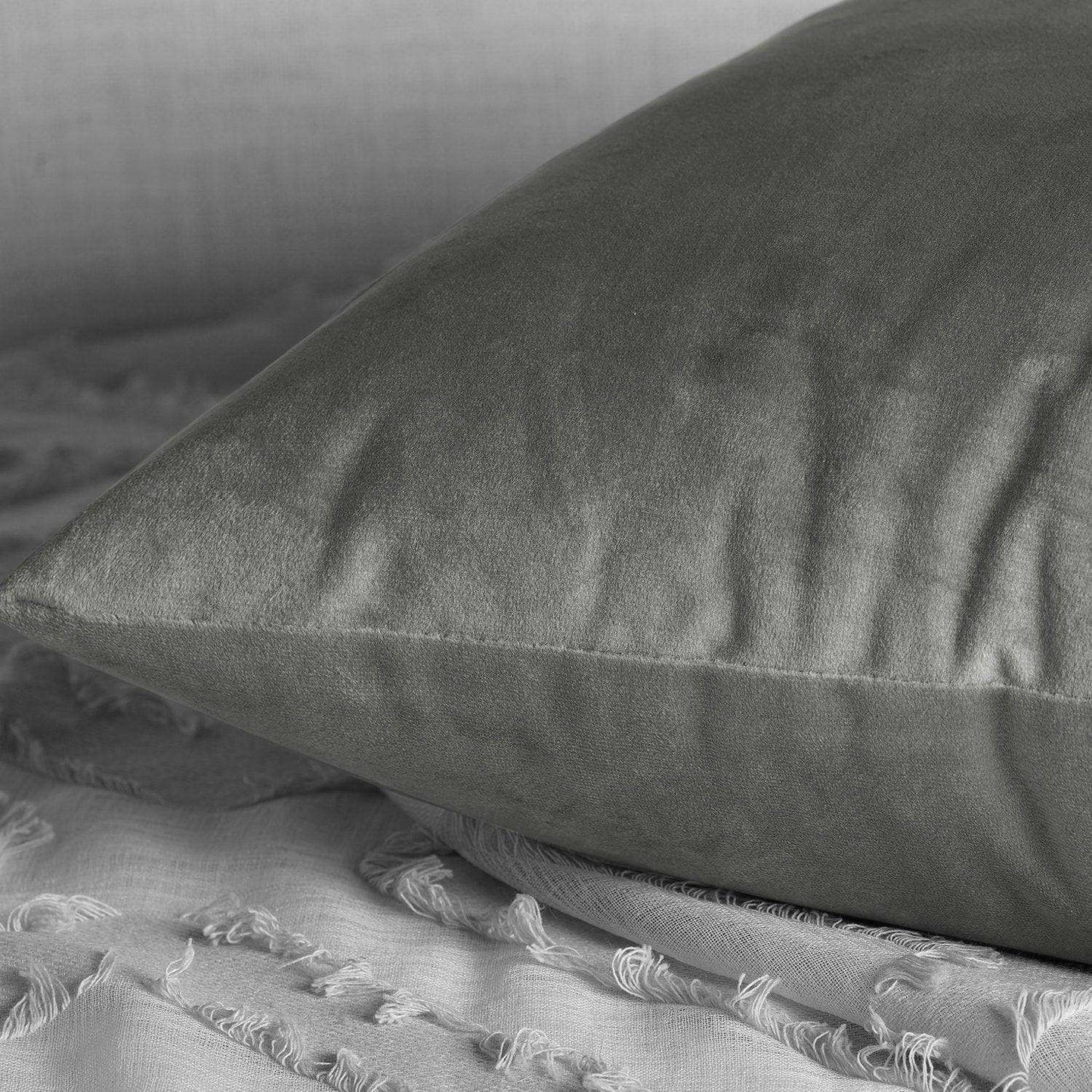 Destiny Grey Heritage Plush Velvet Cushion Covers - Pair - HalfPriceDrapes.com