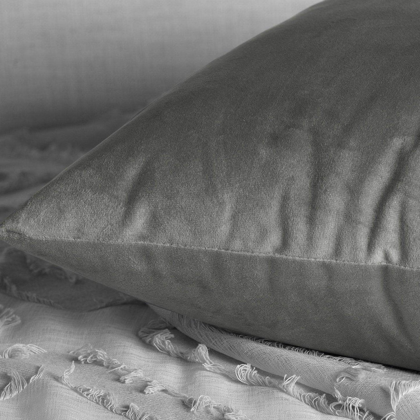 Destiny Grey Heritage Plush Velvet Cushion Covers - Pair - HalfPriceDrapes.com