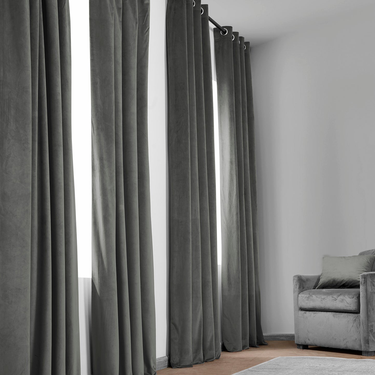 Destiny Grey Heritage Plush Velvet Custom Curtain