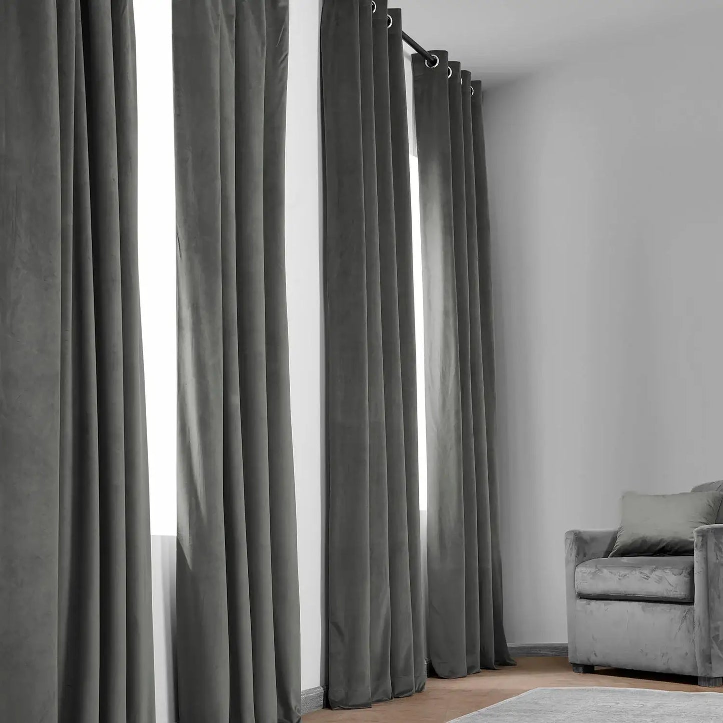 Destiny Grey Heritage Plush Velvet Custom Curtain