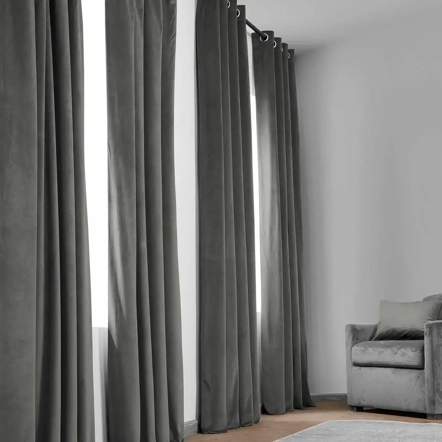 Destiny Grey Heritage Plush Velvet Custom Curtain