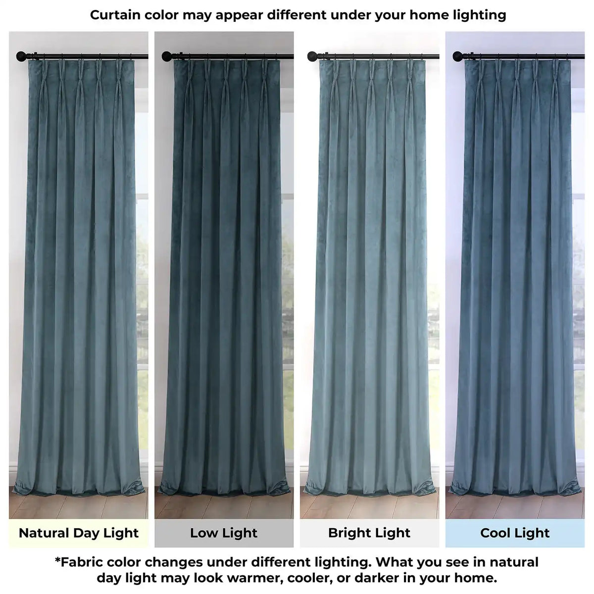 London Blue Pinch Pleat Heritage Plush Velvet Room Darkening Curtain