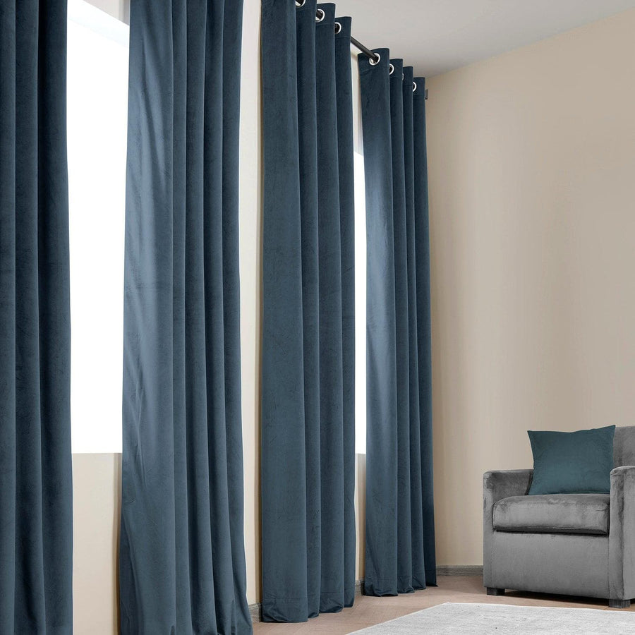 London Blue Grommet Heritage Plush Velvet Curtain - HalfPriceDrapes.com
