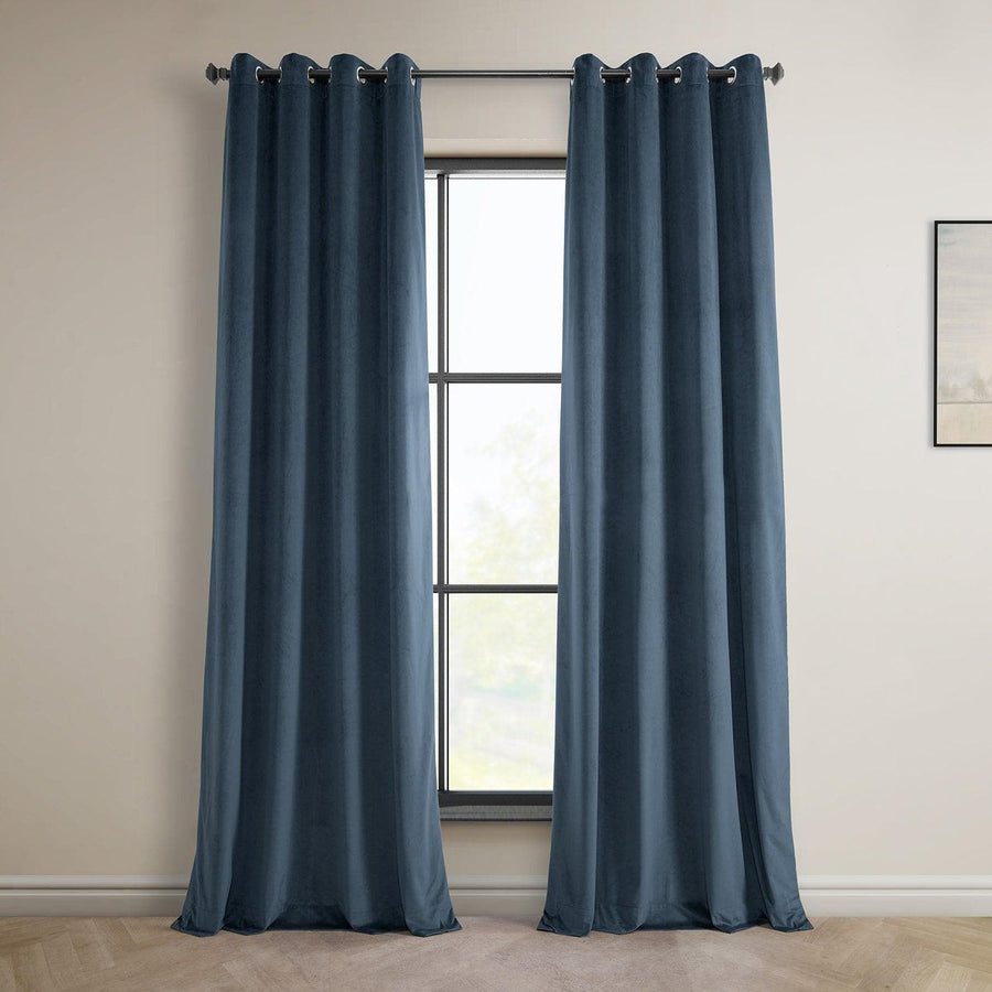 London Blue Grommet Heritage Plush Velvet Curtain - HalfPriceDrapes.com