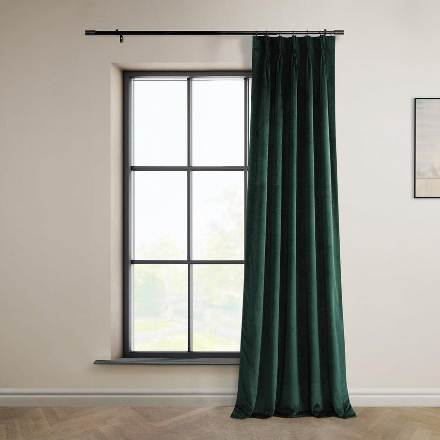 Forestry Green French Pleat Heritage Plush Velvet Curtain - HalfPriceDrapes.com