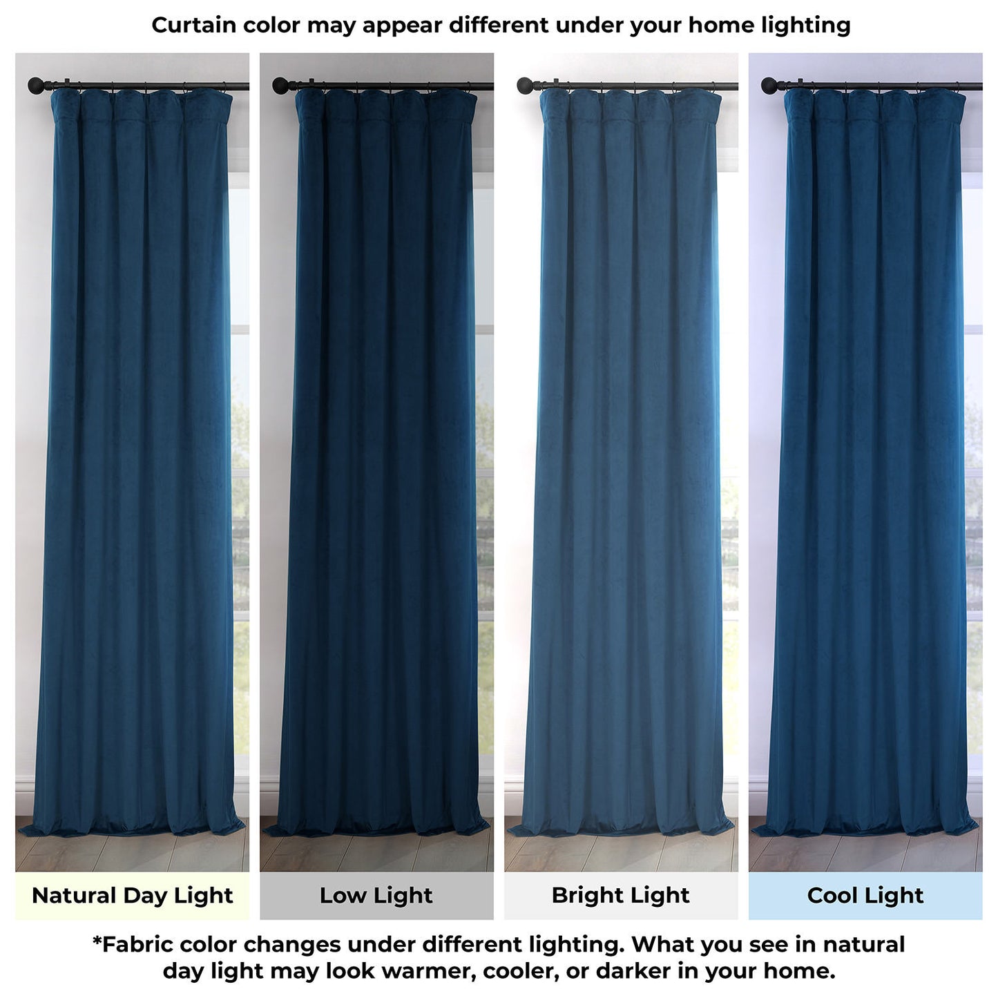 Eternal Blue Extra Wide Heritage Plush Velvet Room Darkening Curtain