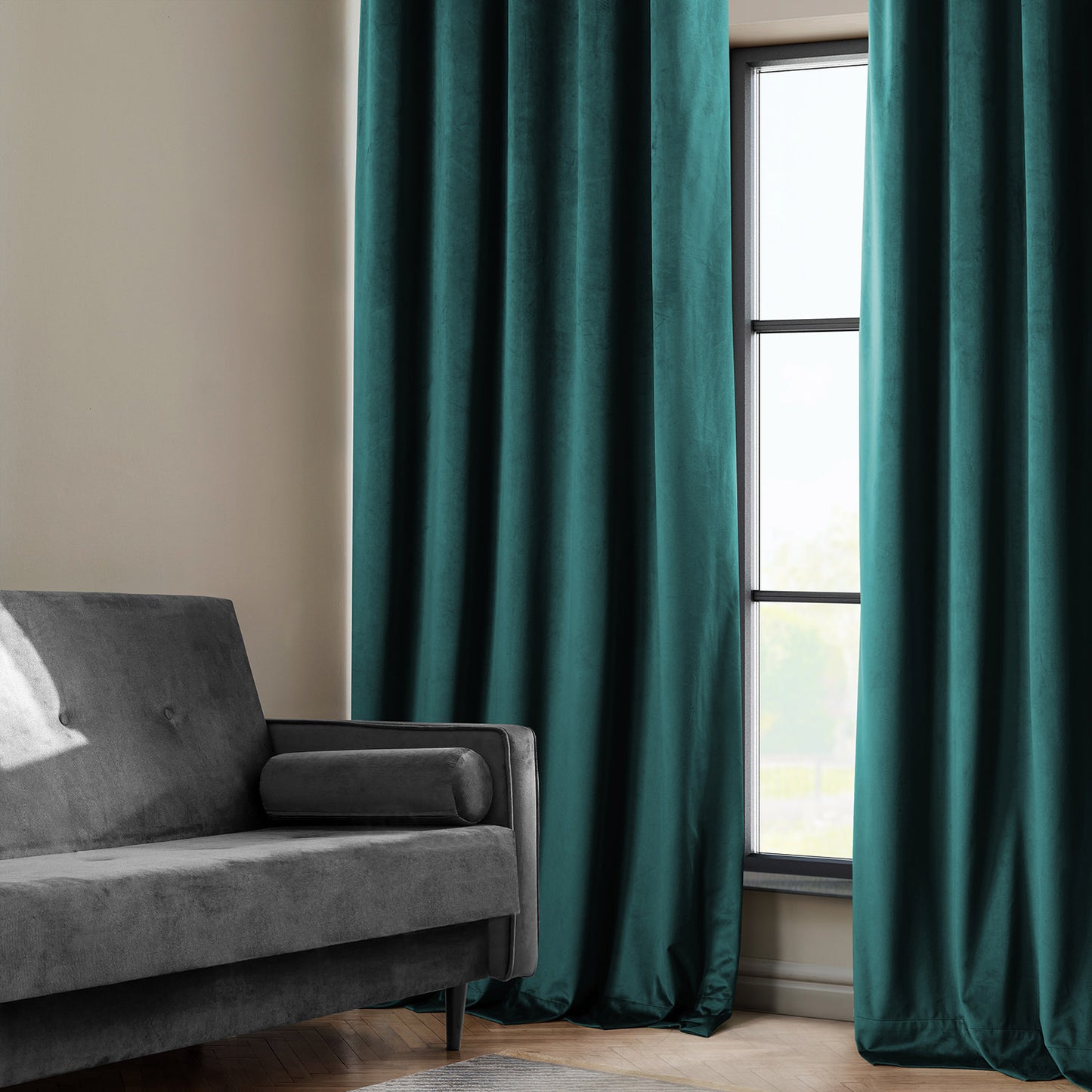 Deep Sea Teal Heritage Plush Velvet Custom Curtain