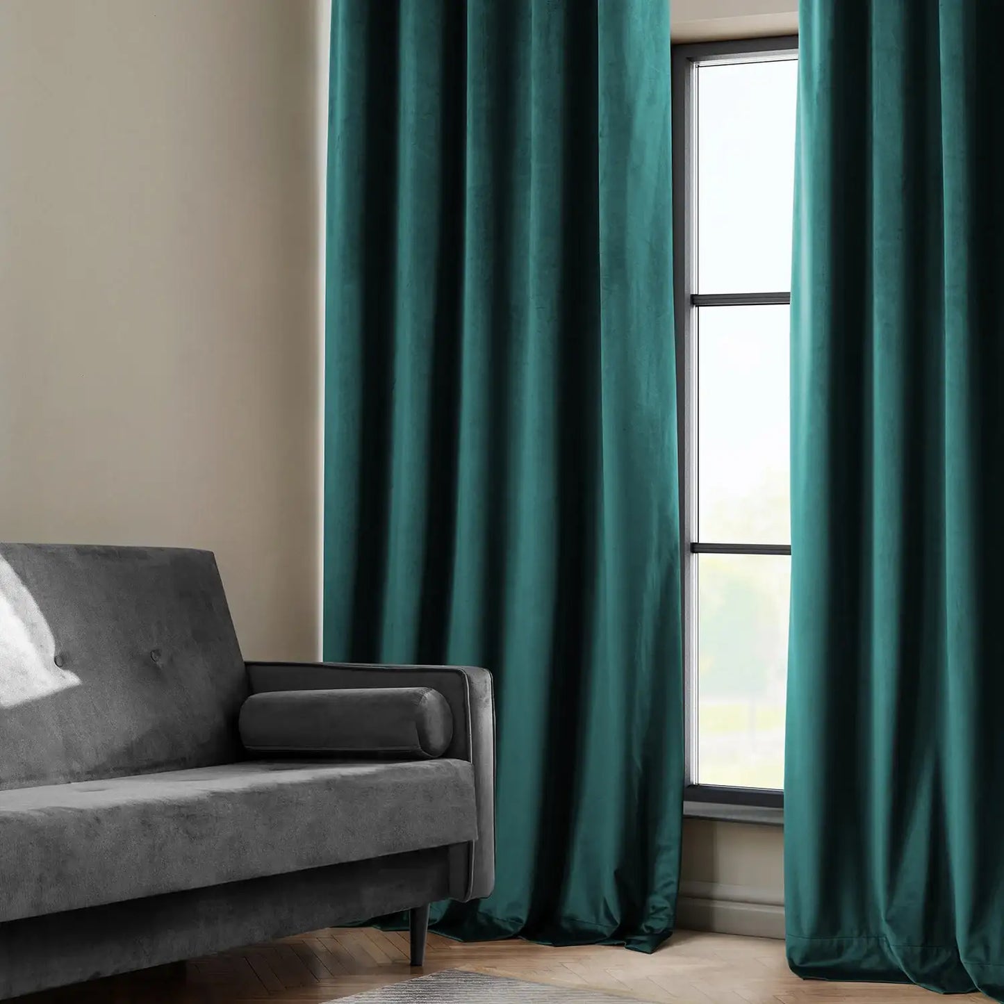 Deep Sea Teal Heritage Plush Velvet Custom Curtain
